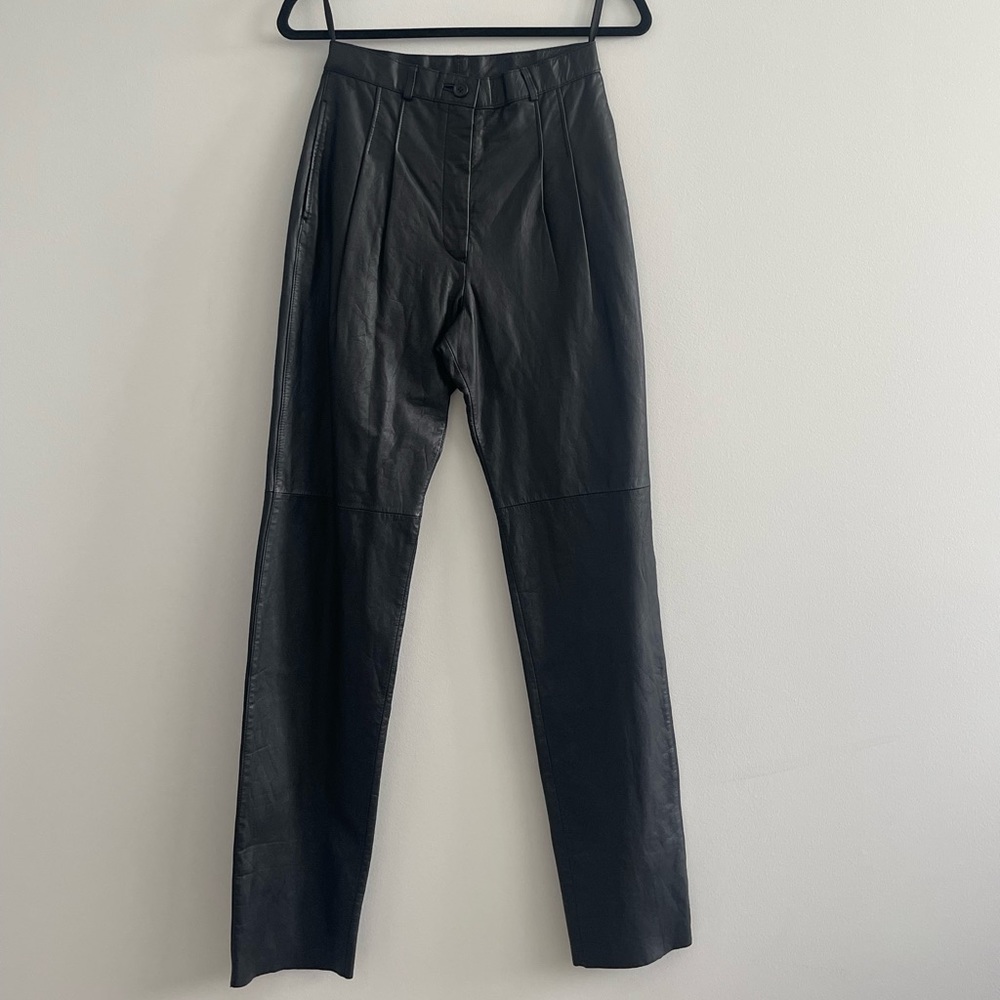 Vintage - Pia Rucci - High-waisted, Pleated, Leather Pants